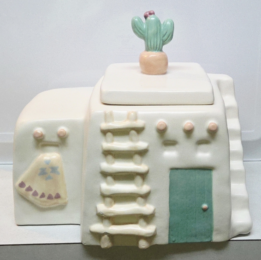 Vtg Treasure Craft Pueblo Mesa Southwestern Adobe Aztec Cactus Cookie Jar